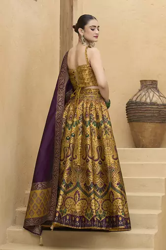 Lehenga Choli Zari Woven Jacquard silk blend in Yellow