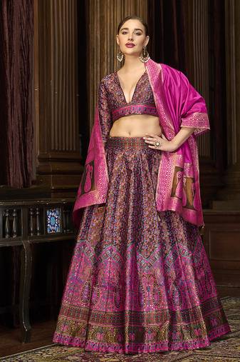 Multi Colour Trendy Kanjivaram Jacquard Woven Work Lehenga choli