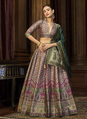 Sea Green Kanjivaram Jacquard Woven Work Lehenga choli 1