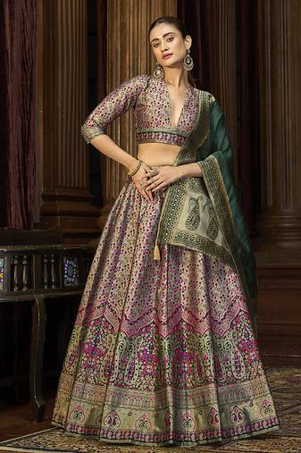 Sea Green Trendy Kanjivaram Jacquard Woven Work Lehenga choli