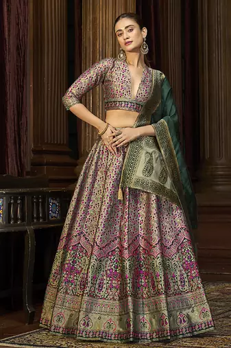 Sea Green Trendy Kanjivaram Jacquard Woven Work Lehenga choli