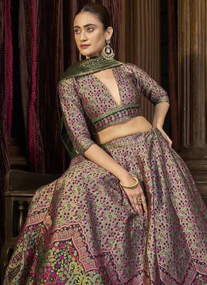 Sea Green Kanjivaram Jacquard Woven Work Lehenga choli 2