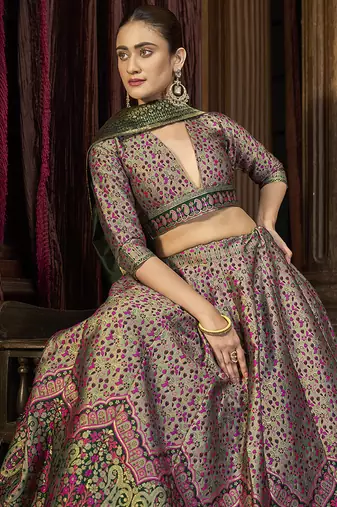 Sea Green Kanjivaram Jacquard Woven Work Lehenga choli