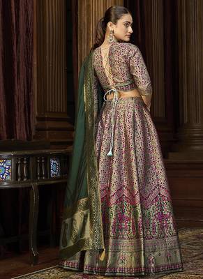 Sea Green Kanjivaram Jacquard Woven Work Lehenga choli 3