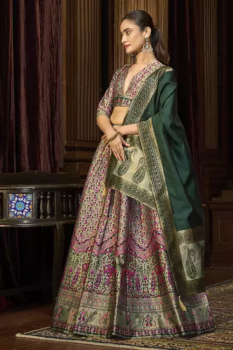 Sea Green Kanjivaram Jacquard Woven Work Lehenga choli