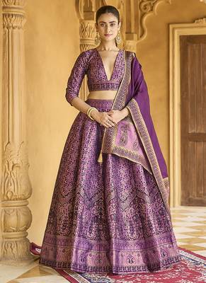 Lavender Trendy Kanjivaram Jacquard Woven Work Lehenga choli 1