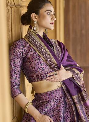 Lavender Trendy Kanjivaram Jacquard Woven Work Lehenga choli 2