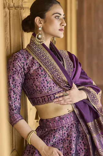 Lavender Trendy Kanjivaram Jacquard Woven Work Lehenga choli