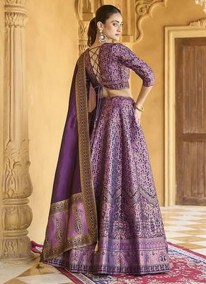 Lavender Trendy Kanjivaram Jacquard Woven Work Lehenga choli 3