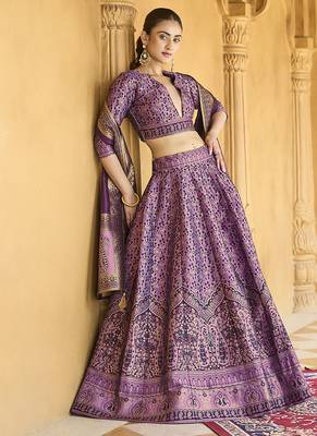 Lavender Trendy Kanjivaram Jacquard Woven Work Lehenga choli 4