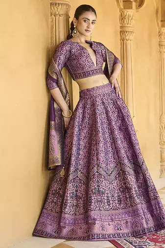 Lavender Trendy Kanjivaram Jacquard Woven Work Lehenga choli