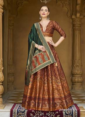Rust orange Trendy Kanjivaram Jacquard Woven Work Lehenga choli 1