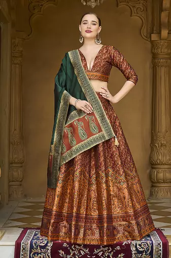 Rust orange Trendy Kanjivaram Jacquard Woven Work Lehenga choli