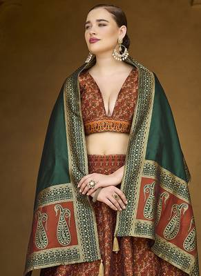 Rust orange Trendy Kanjivaram Jacquard Woven Work Lehenga choli 2