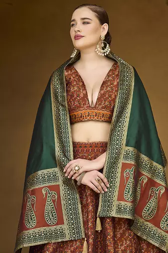 Rust orange Trendy Kanjivaram Jacquard Woven Work Lehenga choli