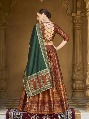 Rust orange Trendy Kanjivaram Jacquard Woven Work Lehenga choli 3
