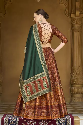 Rust orange Trendy Kanjivaram Jacquard Woven Work Lehenga choli