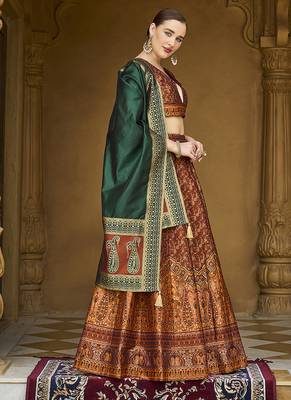 Rust orange Trendy Kanjivaram Jacquard Woven Work Lehenga choli 4
