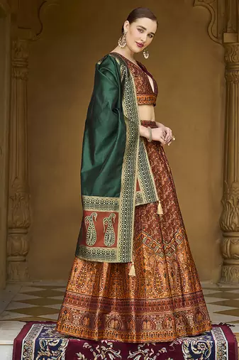 Rust orange Trendy Kanjivaram Jacquard Woven Work Lehenga choli