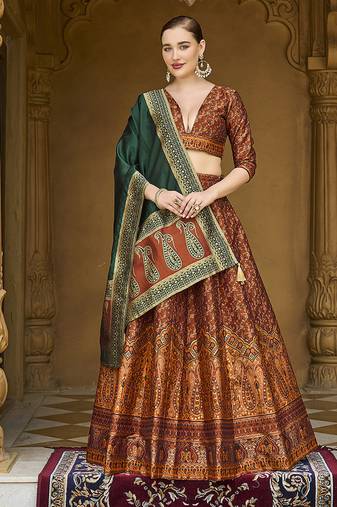 Yellow Trendy Kanjivaram Jacquard Woven Work Lehenga choli