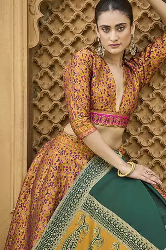 Yellow Kanjivaram Jacquard Woven Work Lehenga choli