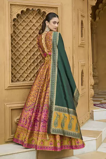 Yellow Kanjivaram Jacquard Woven Work Lehenga choli
