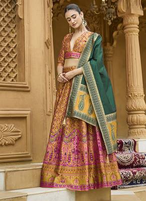 Yellow Kanjivaram Jacquard Woven Work Lehenga choli 4