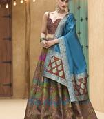 Designer Lehenga Choli Jacquard Kanjiwaram silk in Brown