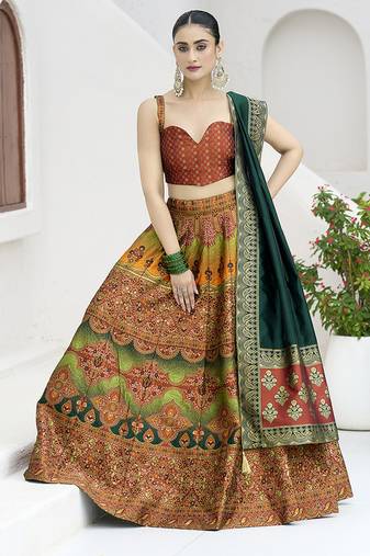 Designer Lehenga Choli Jacquard Kanjiwaram silk in Rust