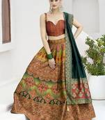 Designer Lehenga Choli Jacquard Kanjiwaram silk in Rust