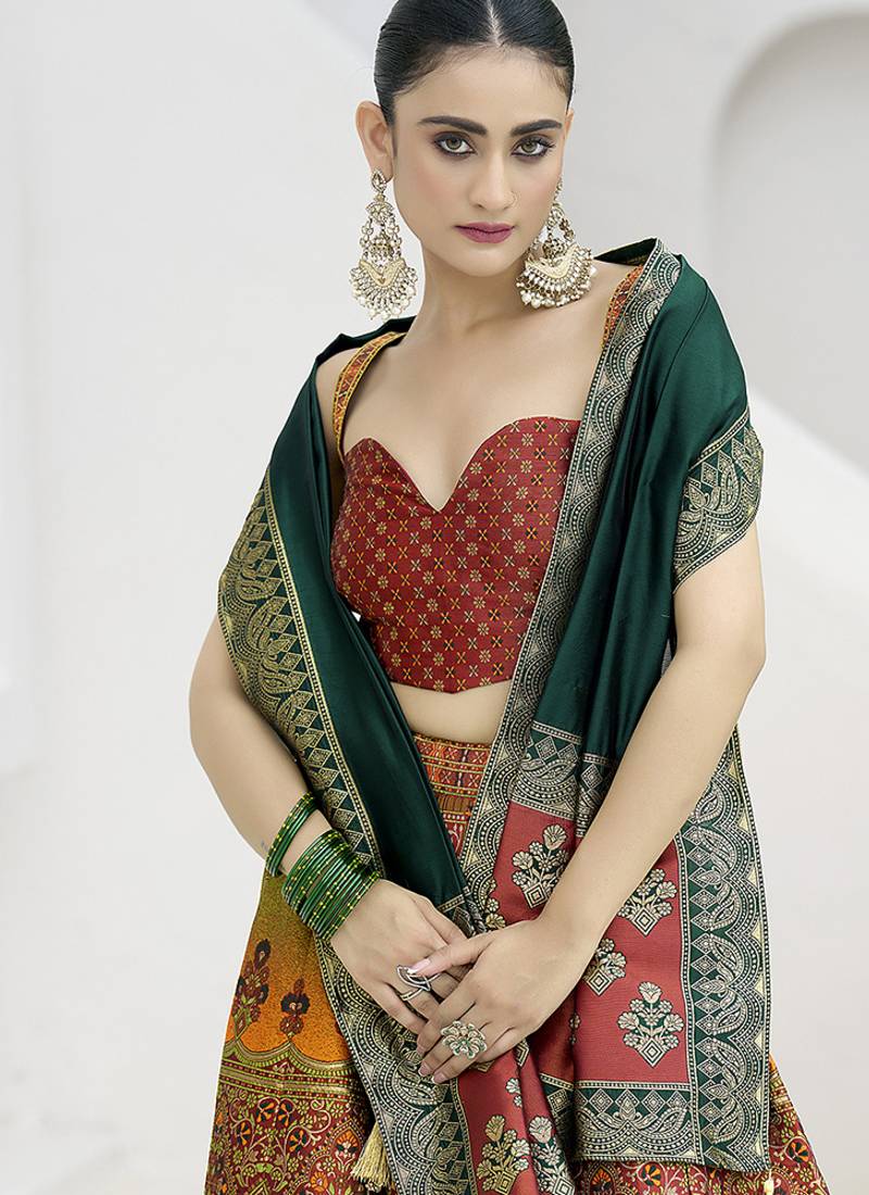 Designer Lehenga Choli Jacquard Kanjiwaram silk in Rust