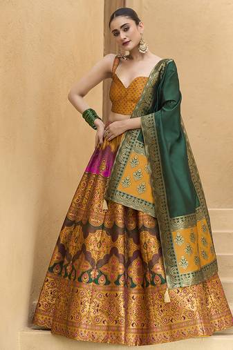 Designer Lehenga Choli Jacquard Kanjiwaram silk in Yellow