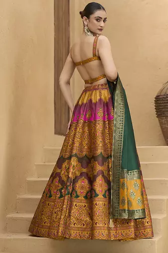 Lehenga Choli Jacquard Kanjiwaram silk blend in Yellow