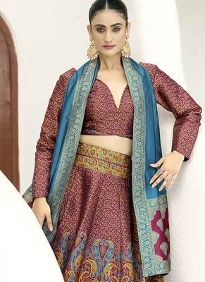 Red Kanijwaram Jacquard Designer Lehenga Choli For Ceremonial 2
