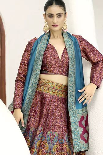 Red Kanijwaram Jacquard Designer Lehenga Choli For Ceremonial