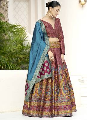 Red Kanijwaram Jacquard Designer Lehenga Choli For Ceremonial 4