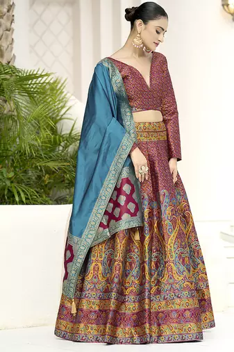 Red Kanijwaram Jacquard Designer Lehenga Choli For Ceremonial