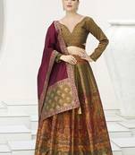 Olive Kanijwaram Jacquard Designer Lehenga Choli For Ceremonial
