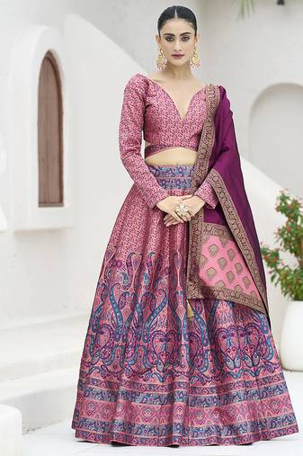 Pink Kanijwaram Jacquard Designer Lehenga Choli For Ceremonial