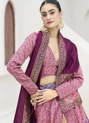 Pink Kanijwaram Jacquard Designer Lehenga Choli For Ceremonial 2