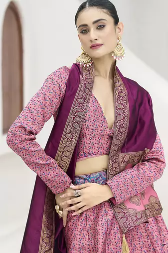 Pink Kanijwaram Jacquard Designer Lehenga Choli For Ceremonial