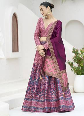 Pink Kanijwaram Jacquard Designer Lehenga Choli For Ceremonial 4