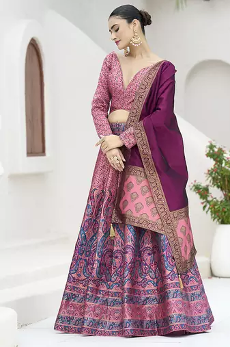 Pink Kanijwaram Jacquard Designer Lehenga Choli For Ceremonial