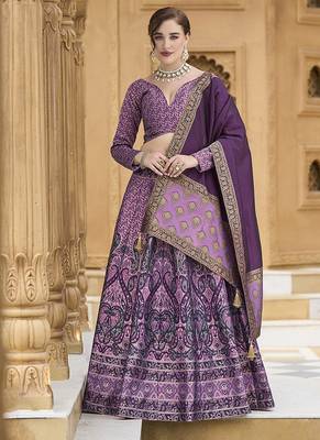 Lavender Kanijwaram Jacquard Woven Lehenga Choli 1