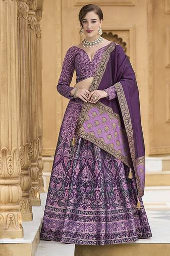 Lavender Kanijwaram Jacquard Designer Lehenga Choli For Ceremonial