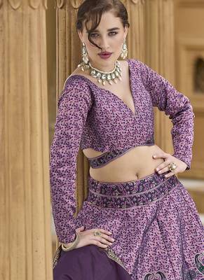 Lavender Kanijwaram Jacquard Woven Lehenga Choli 2