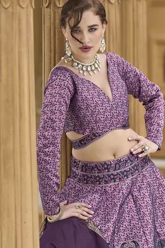 Lavender Kanijwaram Jacquard Woven Lehenga Choli