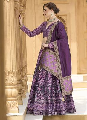 Lavender Kanijwaram Jacquard Woven Lehenga Choli 3