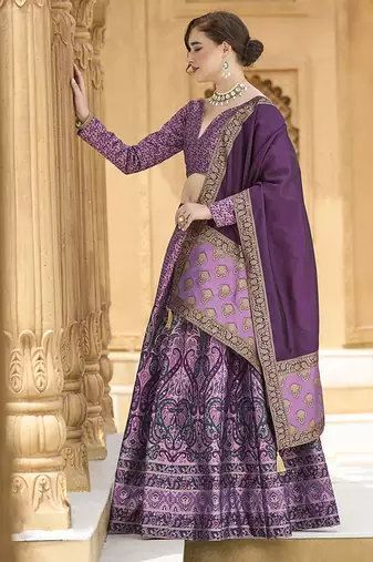 Lavender Kanijwaram Jacquard Woven Lehenga Choli