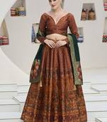 Rust Kanijwaram Jacquard Designer Lehenga Choli For Ceremonial